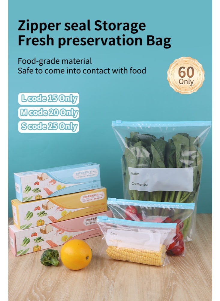 WOLFATION FOR YOU 60 Pack Dishwasher Safe Reusable Bags, Leakproof Reusable Freezer Bags, BPA Free Food Storage Bags for Marinate Food Travel -three sizes - Image 1